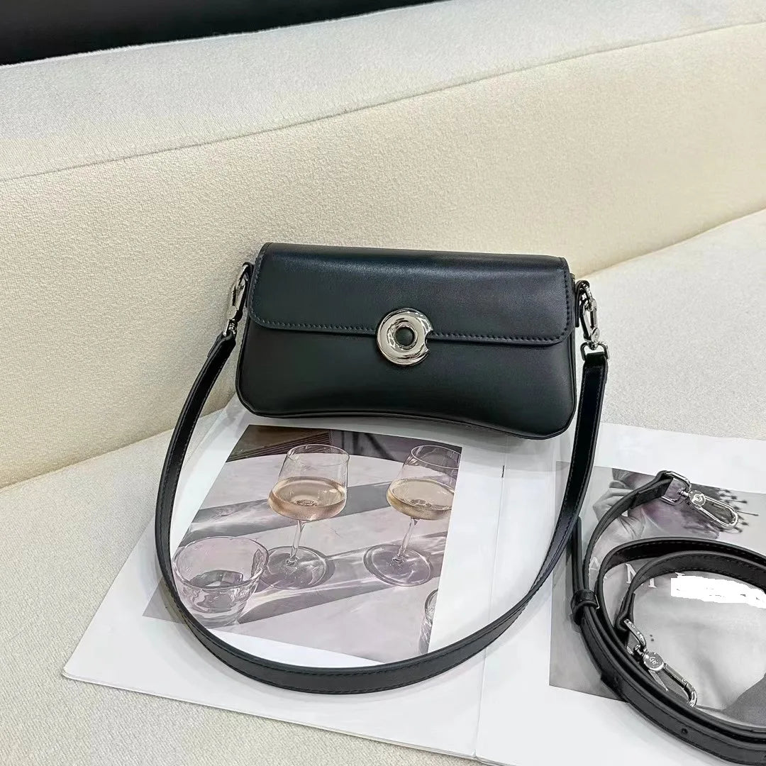 2024 New Fshion Casual Crossbody Shoulder Bag Solid Color All-match Genuine Leather Underarm Handbags Elegant Commuter Bolsas