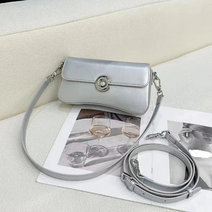 2024 New Fshion Casual Crossbody Shoulder Bag Solid Color All-match Genuine Leather Underarm Handbags Elegant Commuter Bolsas