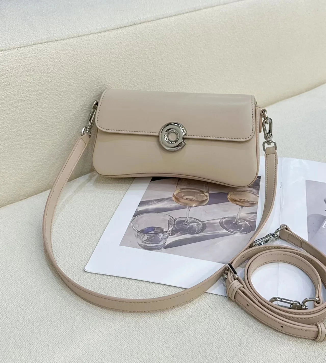 2024 New Fshion Casual Crossbody Shoulder Bag Solid Color All-match Genuine Leather Underarm Handbags Elegant Commuter Bolsas
