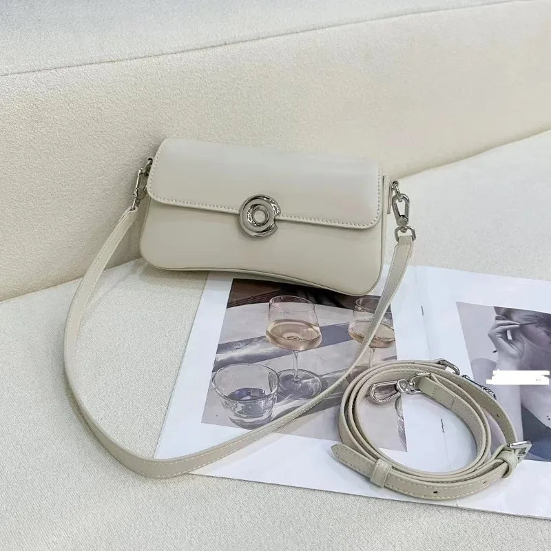 2024 New Fshion Casual Crossbody Shoulder Bag Solid Color All-match Genuine Leather Underarm Handbags Elegant Commuter Bolsas