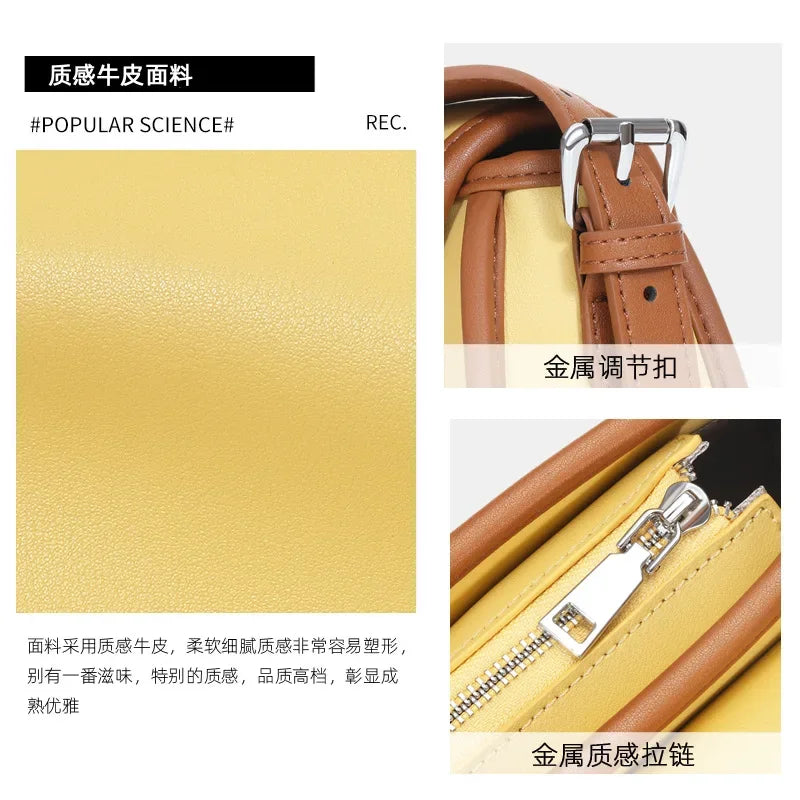 2024 New Genuine Leather Fashion Korean Women's Bags Niche Crossbody Shoulder Underarm Bag Luxury Designer Handbag