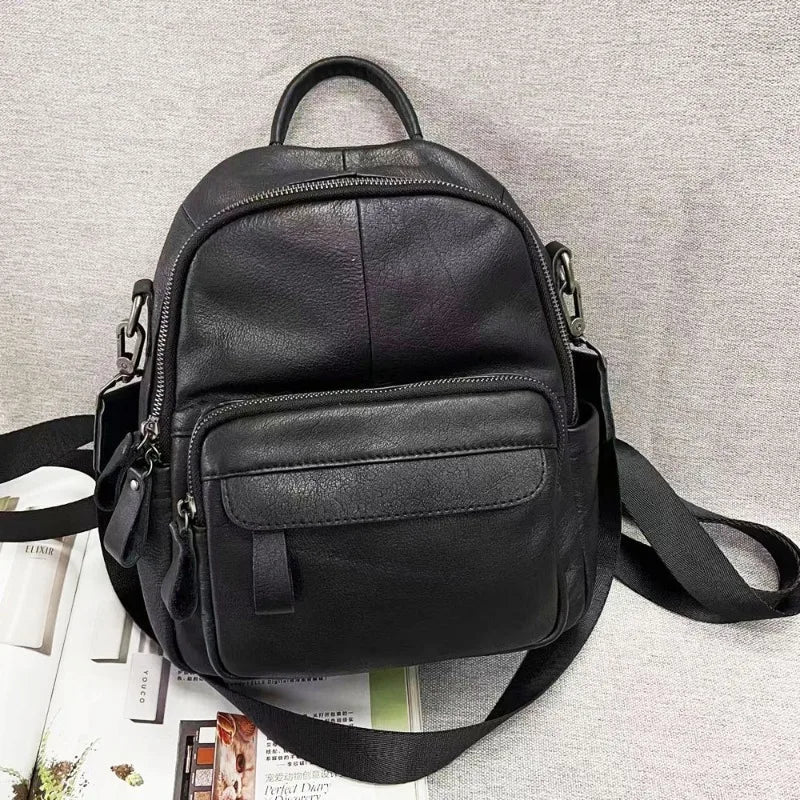 2024 New Genuine Leather Shoulder Bag Woman Korean Chic Soft Cowhide Student Backpack Leisure Travel Handbags Female Bolsas