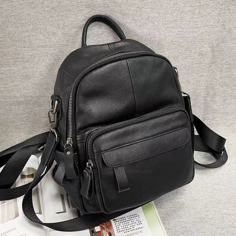 2024 New Genuine Leather Shoulder Bag Woman Korean Chic Soft Cowhide Student Backpack Leisure Travel Handbags Female Bolsas