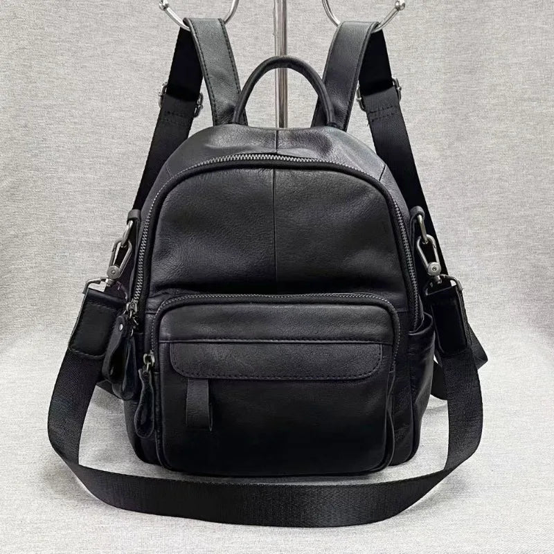 2024 New Genuine Leather Shoulder Bag Woman Korean Chic Soft Cowhide Student Backpack Leisure Travel Handbags Female Bolsas