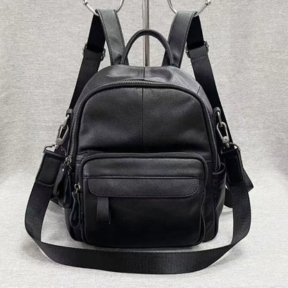 2024 New Genuine Leather Shoulder Bag Woman Korean Chic Soft Cowhide Student Backpack Leisure Travel Handbags Female Bolsas