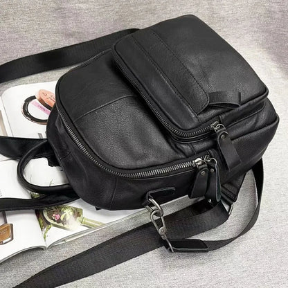 2024 New Genuine Leather Shoulder Bag Woman Korean Chic Soft Cowhide Student Backpack Leisure Travel Handbags Female Bolsas