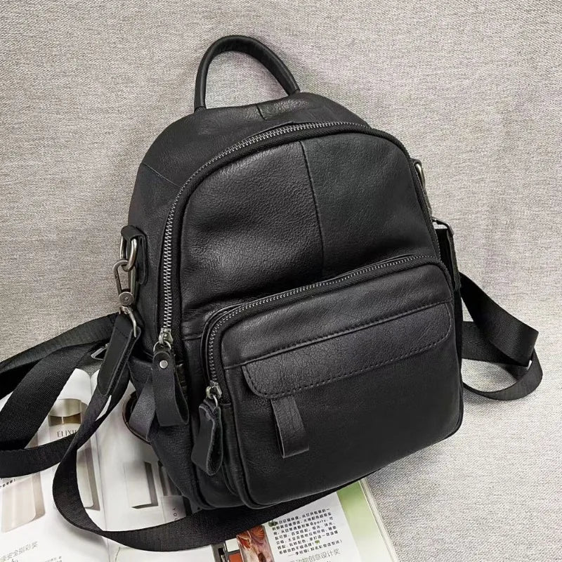 2024 New Genuine Leather Shoulder Bag Woman Korean Chic Soft Cowhide Student Backpack Leisure Travel Handbags Female Bolsas