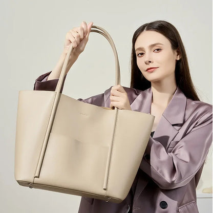 2024 New Genuine Leather Tote Bag Summer Handheld Cowhide Commuter Shoulder Bag Women's Large Capacity