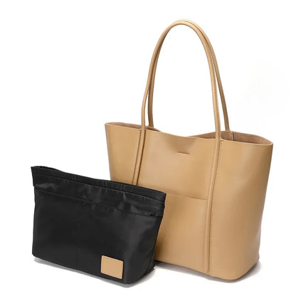 2024 New Genuine Leather Tote Bag Summer Handheld Cowhide Commuter Shoulder Bag Women's Large Capacity