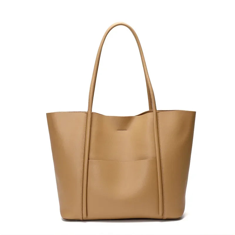 2024 New Genuine Leather Tote Bag Summer Handheld Cowhide Commuter Shoulder Bag Women's Large Capacity