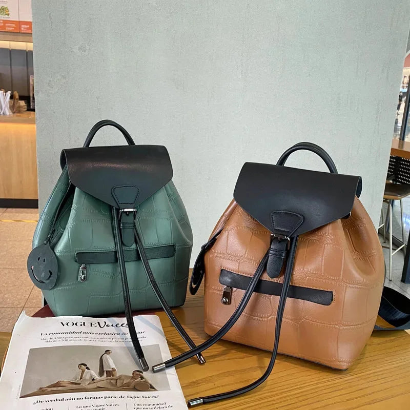 2024 New Handbags Fashion Color Matching Leather Student School College Style Travel Backpack Shoulder Bag