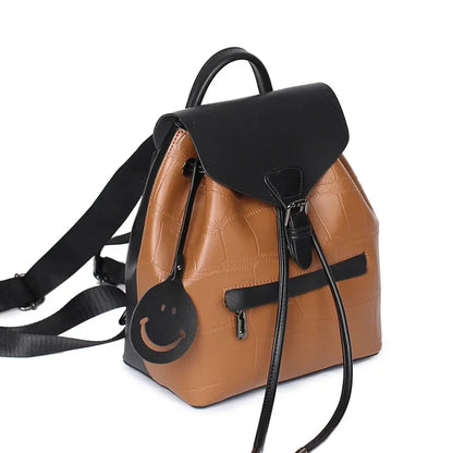2024 New Handbags Fashion Color Matching Leather Student School College Style Travel Backpack Shoulder Bag