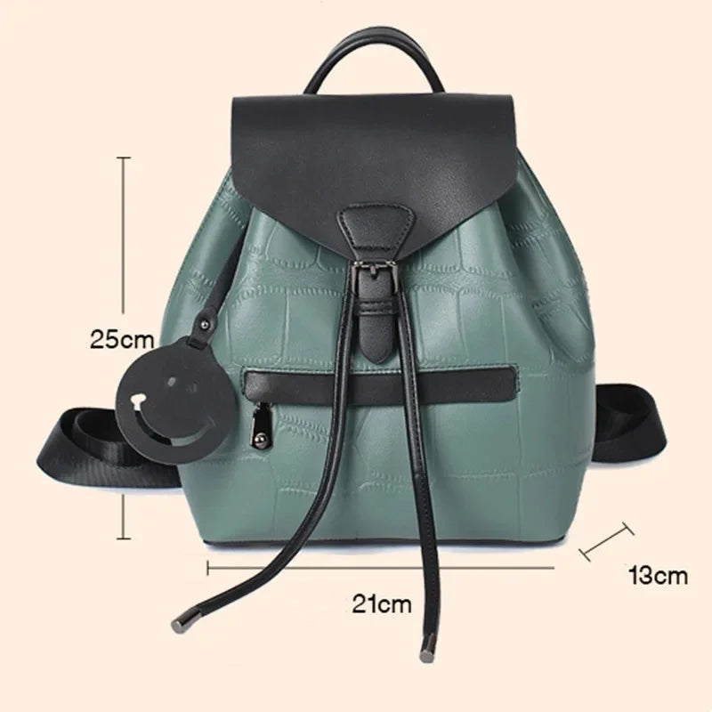 2024 New Handbags Fashion Color Matching Leather Student School College Style Travel Backpack Shoulder Bag
