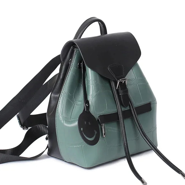 2024 New Handbags Fashion Color Matching Leather Student School College Style Travel Backpack Shoulder Bag