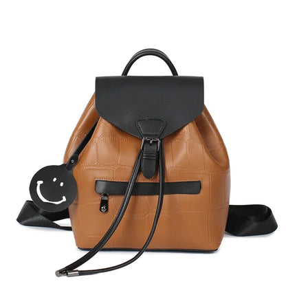2024 New Handbags Fashion Color Matching Leather Student School College Style Travel Backpack Shoulder Bag