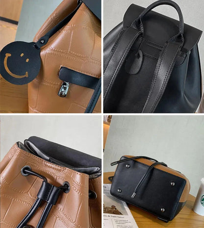 2024 New Handbags Fashion Color Matching Leather Student School College Style Travel Backpack Shoulder Bag