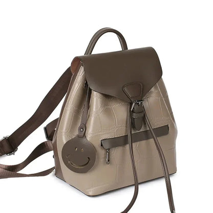 2024 New Handbags Fashion Color Matching Leather Student School College Style Travel Backpack Shoulder Bag