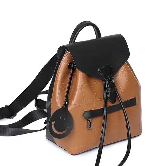 2024 New Handbags Fashion Color Matching Leather Student School College Style Travel Backpack Shoulder Bag