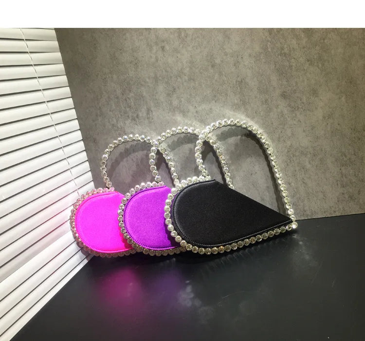 2024 New Heart Shape Rhinestone Handbags Party Day Clutches Crystal Handbags For Wedding Gift Purse Women Prom Dinner Purses Bag