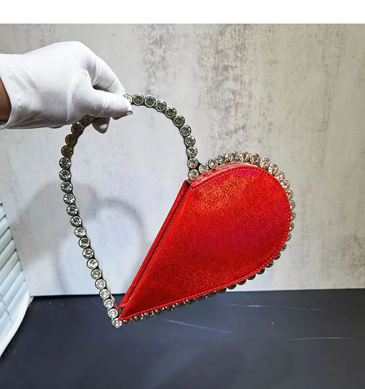 2024 New Heart Shape Rhinestone Handbags Party Day Clutches Crystal Handbags For Wedding Gift Purse Women Prom Dinner Purses Bag