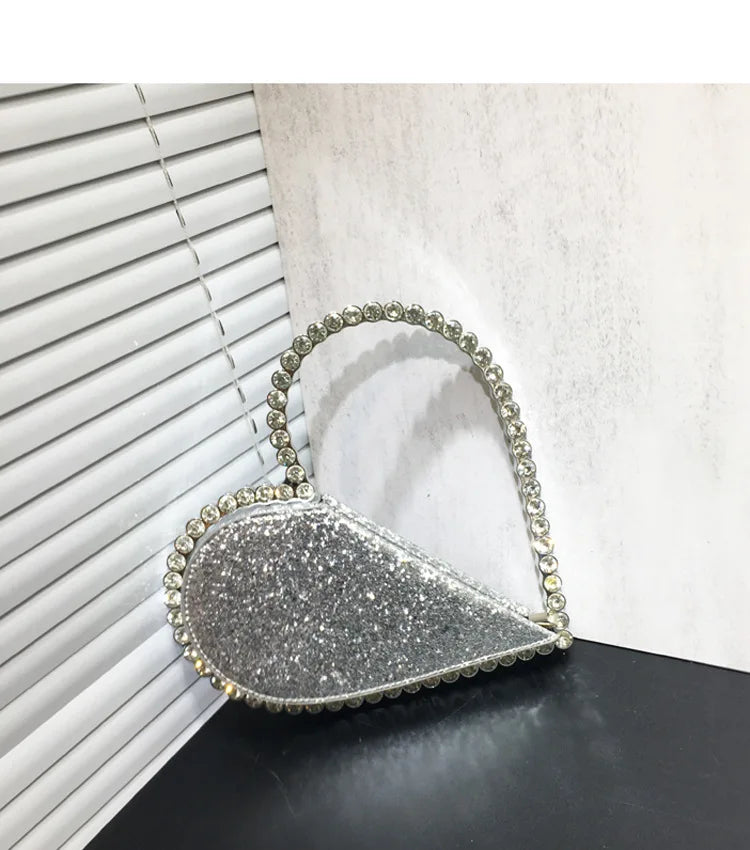 2024 New Heart Shape Rhinestone Handbags Party Day Clutches Crystal Handbags For Wedding Gift Purse Women Prom Dinner Purses Bag
