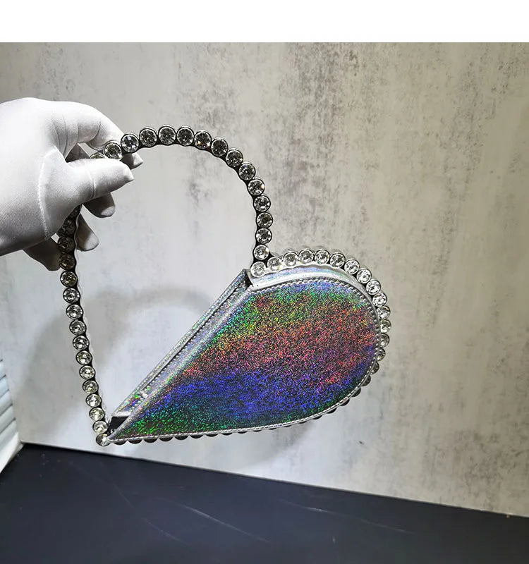 2024 New Heart Shape Rhinestone Handbags Party Day Clutches Crystal Handbags For Wedding Gift Purse Women Prom Dinner Purses Bag