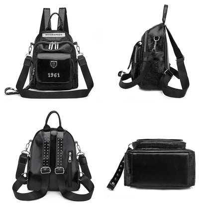 2024 New High Beauty Girl Student School Bag High Quality Leather Women's Backpack Large Capacity Female Travel Bolsas Sac A Dos