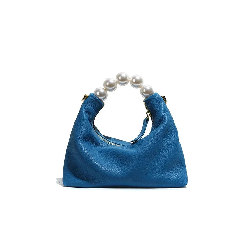 2024 New High-End Fashion Simple Goat Leather Shoulder Crossbody Pearl Handbag Women