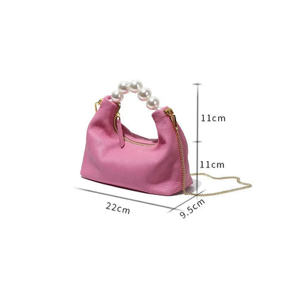 2024 New High-End Fashion Simple Goat Leather Shoulder Crossbody Pearl Handbag Women