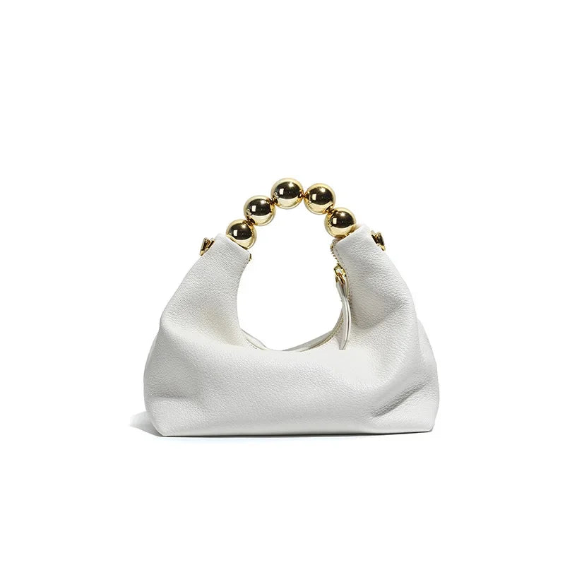 2024 New High-End Fashion Simple Goat Leather Shoulder Crossbody Pearl Handbag Women