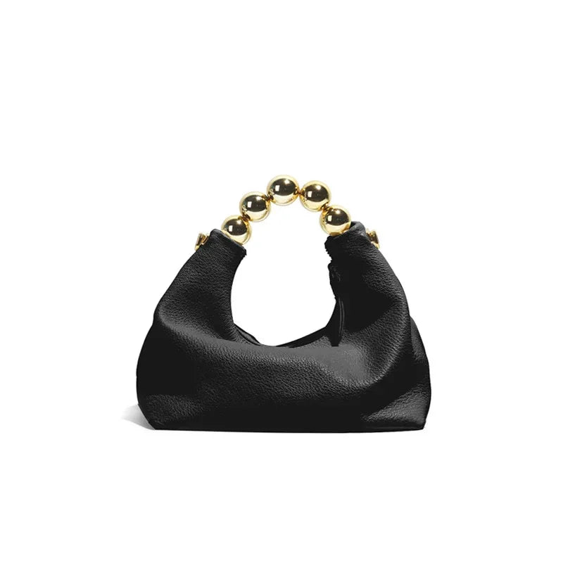 2024 New High-End Fashion Simple Goat Leather Shoulder Crossbody Pearl Handbag Women