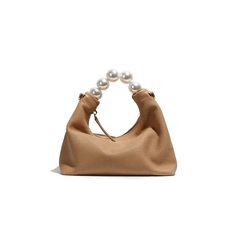 2024 New High-End Fashion Simple Goat Leather Shoulder Crossbody Pearl Handbag Women