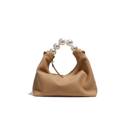 2024 New High-End Fashion Simple Goat Leather Shoulder Crossbody Pearl Handbag Women