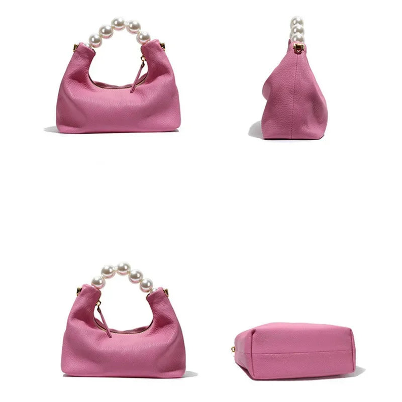 2024 New High-End Fashion Simple Goat Leather Shoulder Crossbody Pearl Handbag Women
