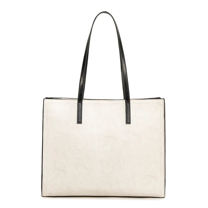 2024 New High Quality Cowhide Tote Bags Women Simple Commuter Large Capacity Soft Handbags Female Minority Ligh Luxury Purses