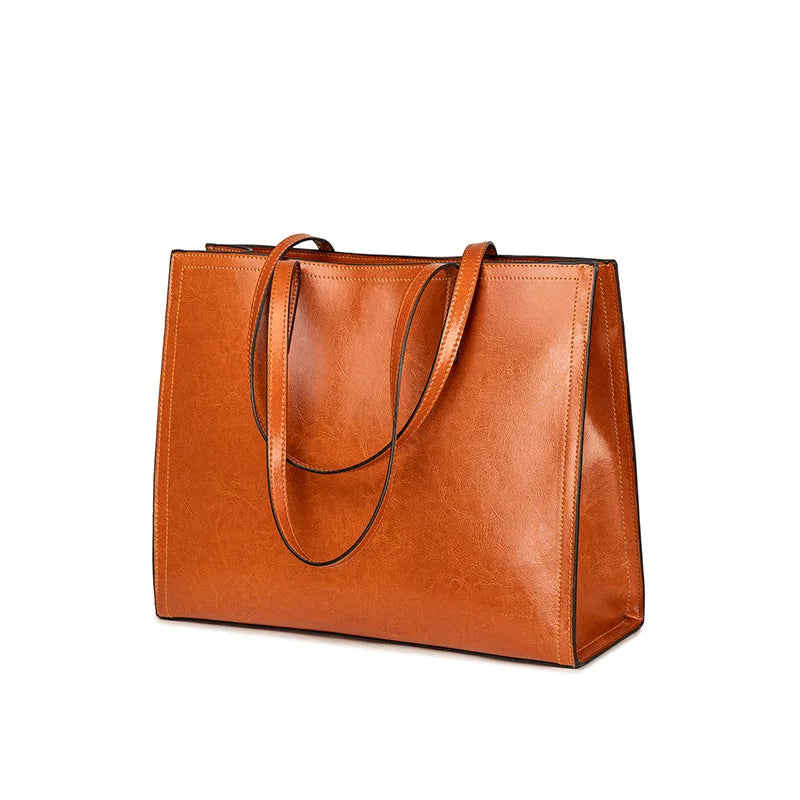 2024 New High Quality Cowhide Tote Bags Women Simple Commuter Large Capacity Soft Handbags Female Minority Ligh Luxury Purses