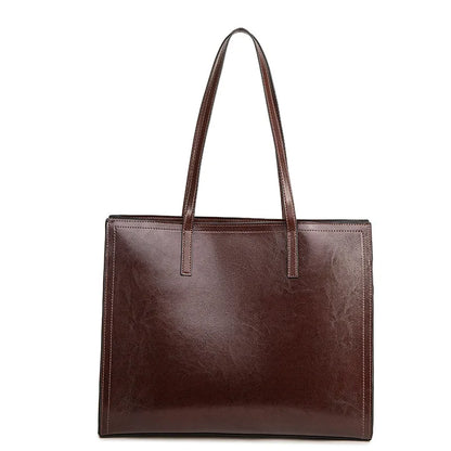 2024 New High Quality Cowhide Tote Bags Women Simple Commuter Large Capacity Soft Handbags Female Minority Ligh Luxury Purses