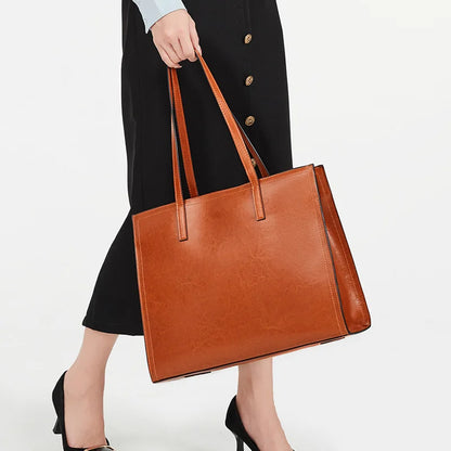 2024 New High Quality Cowhide Tote Bags Women Simple Commuter Large Capacity Soft Handbags Female Minority Ligh Luxury Purses