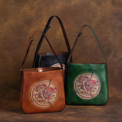 2024 New High Quality Leather Women Handbags Retro Handmade Embossed Shoulder Bag Large Capacity Female Commuter Tote Bags