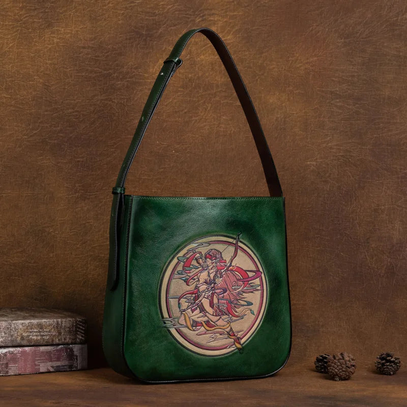 2024 New High Quality Leather Women Handbags Retro Handmade Embossed Shoulder Bag Large Capacity Female Commuter Tote Bags