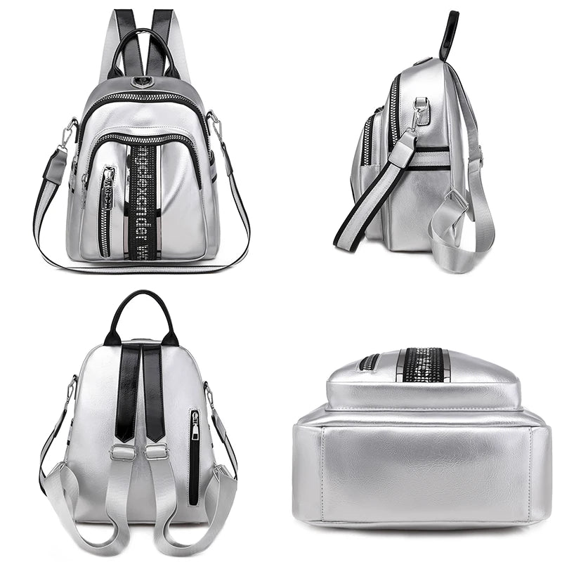 2024 New High Quality PU Soft Leather Women's Backpack Large Capacity Waterproof Female Travel Bags Multi Pocket Student Bolsas