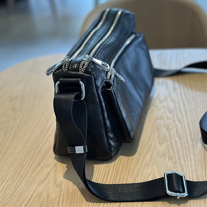 2024 New Korean Leisure Crossbody Shoulder Bags Vintage Multi-compartment Soft Leather Handbags Casual All-match Solid Bolsas