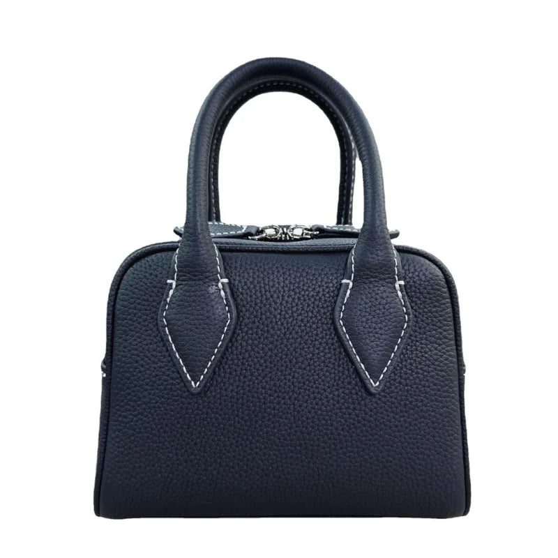 2024 New Korean Niche Cowhide Boston Pillow Bag Large Capacity Crossbody Shoulder Bags Women Genuine Leather Handbags Purses