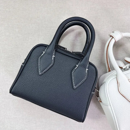 2024 New Korean Niche Cowhide Boston Pillow Bag Large Capacity Crossbody Shoulder Bags Women Genuine Leather Handbags Purses