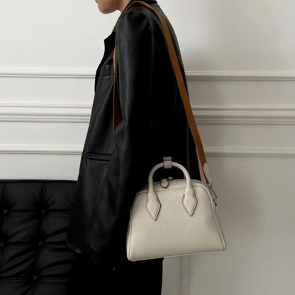 2024 New Korean Niche Cowhide Boston Pillow Bag Large Capacity Crossbody Shoulder Bags Women Genuine Leather Handbags Purses