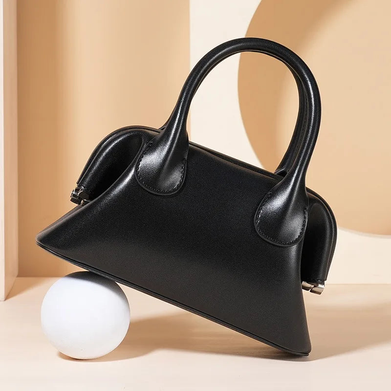 2024 New Korean Vintage Genuine Leather Women Bags Fashion All-match Top-Handle Bags Y2k Grunge Shoulder Crossbody Bag