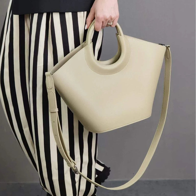 2024 New Ladies Cowhide Luxury Handbags Women French Style Elegant Commuter Tote Bag Solid All-match Large Capacity Bolsos Mujer