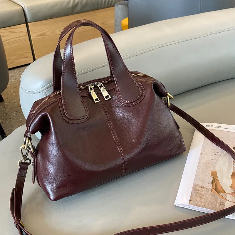 2024 New Large Capacity Genuine Leather Handbags Retro Luxury Lady Messenger Bag Casual Crossbody Shoulder Tote Commuter Purses