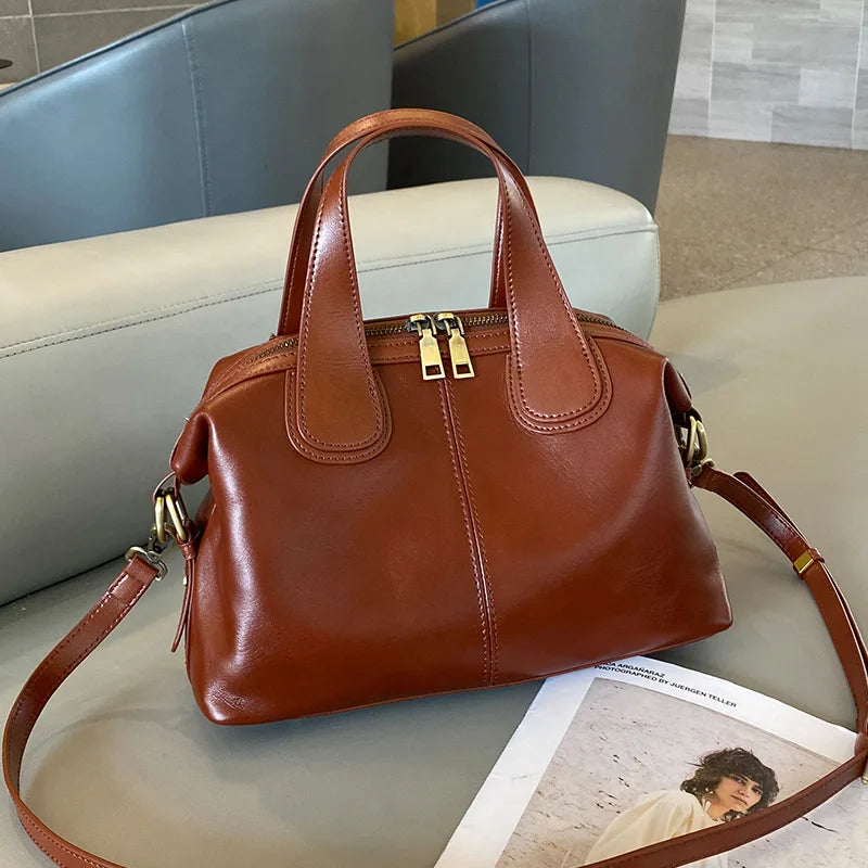 2024 New Large Capacity Genuine Leather Handbags Retro Luxury Lady Messenger Bag Casual Crossbody Shoulder Tote Commuter Purses