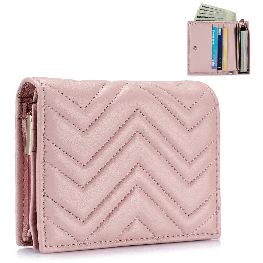 2024 New Leather Fashion Women's Purse Niche Exquisite Sheep Pickup Bag Zipper Buckle Embroidery Thread Money Clip Mini